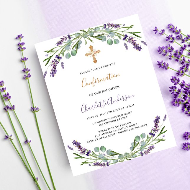 Lavender greenery budget Confirmation invitation (Creator Uploaded)