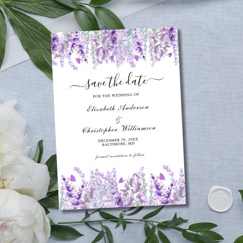 Lavender Greenery Floral Botanical Elegant Wedding Save The Date