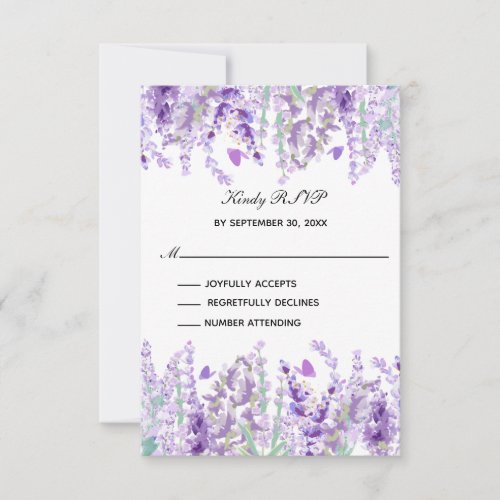 Lavender Greenery Floral Watercolor Formal Elegant RSVP Card