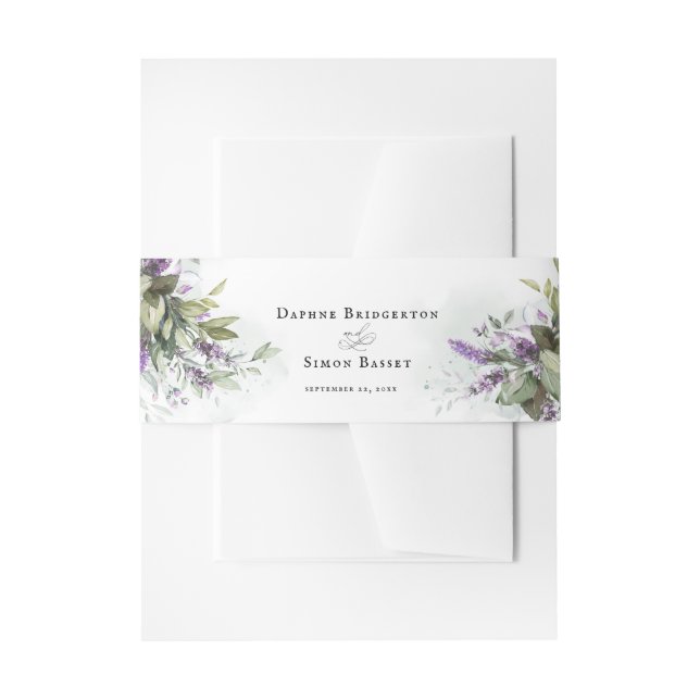 Lavender Greenery Minimalist Script Invitation Belly Band (Front Example)