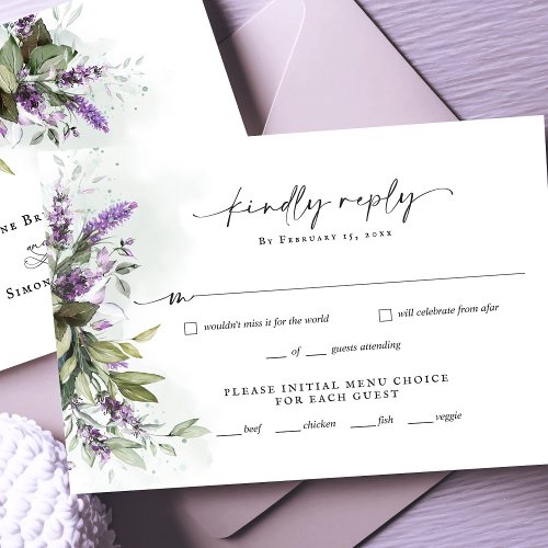 Lavender Greenery Minimalist Script Wedding RSVP
