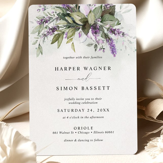 Lavender Greenery Modern Purple Wedding Invitation (Creator Uploaded)