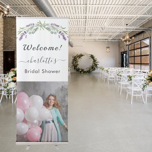 Lavender greenery photo bridal shower welcome retractable banner