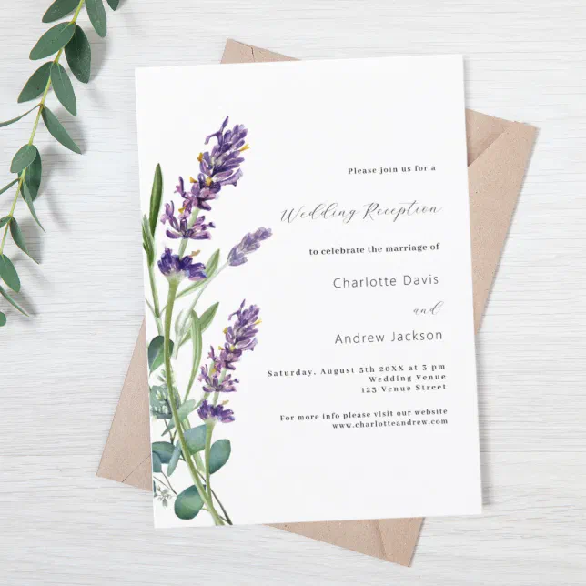 Lavender greenery purple wedding reception invitation | Zazzle