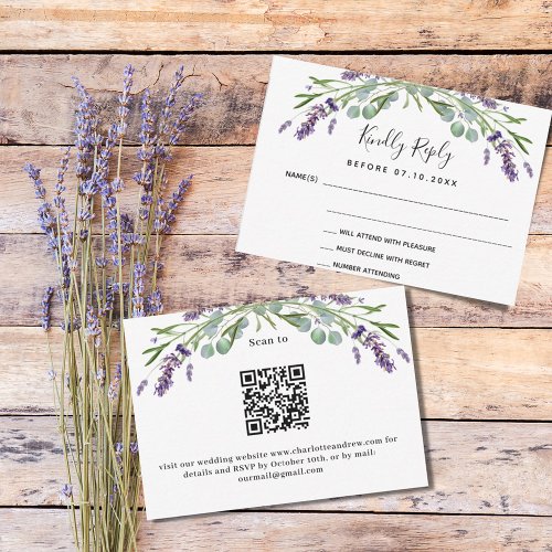 Lavender greenery QR code wedding response RSVP