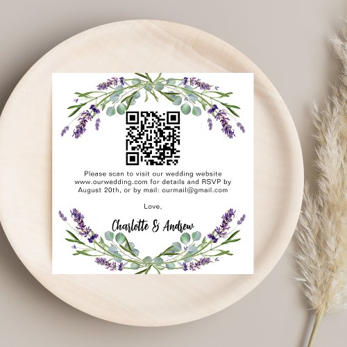 Lavender greenery QR code wedding RSVP Enclosure Card