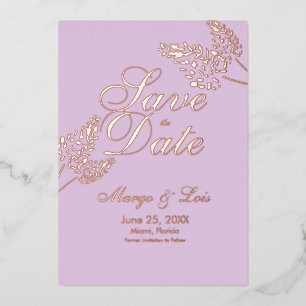 Lavender Greenery Save the Date Pressed Foil Invitation