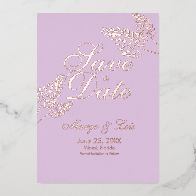 Lavender Greenery Save the Date Pressed  Foil Invitation (Front)