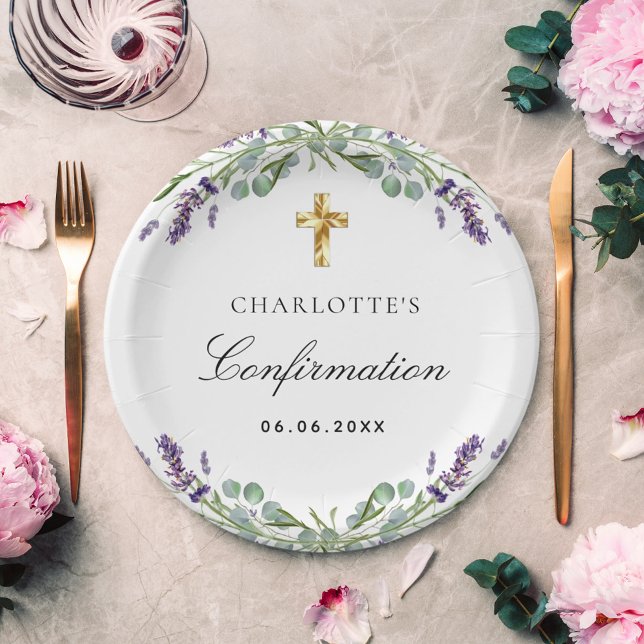 Lavender greenery violet florals Confirmation Paper Plates (Creator Uploaded)
