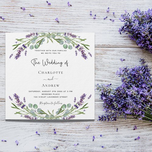 Lavender greenery violet florals elegant wedding  invitation