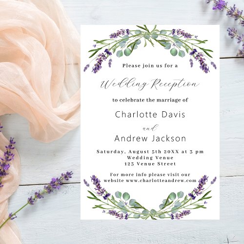 Lavender greenery violet luxury wedding reception invitation