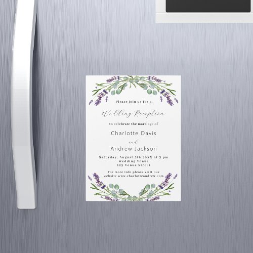 Lavender greenery violet luxury wedding reception magnetic invitation