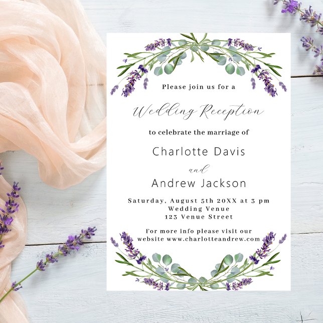 Lavender greenery violet wedding reception invitation postcard (Creator Uploaded)