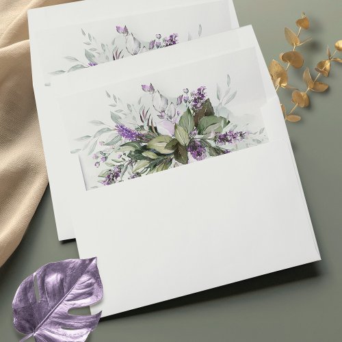 Lavender Greenery Watercolor Wedding Envelope Liner
