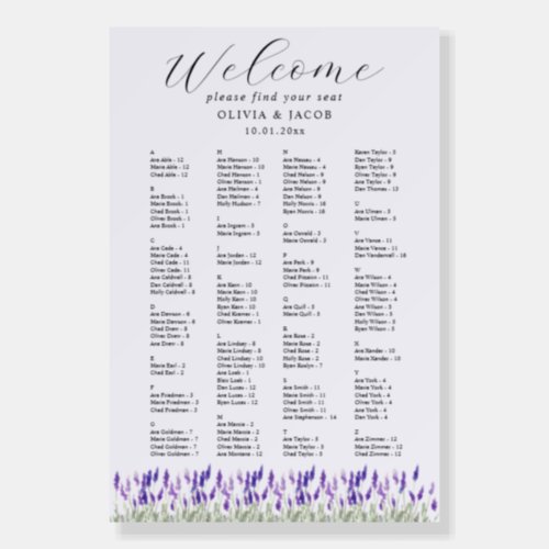 Lavender Greenery Wedding Seating Chart Foam Board