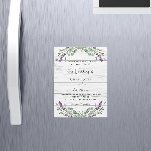 Lavender greenery white wood luxury wedding magnetic invitation