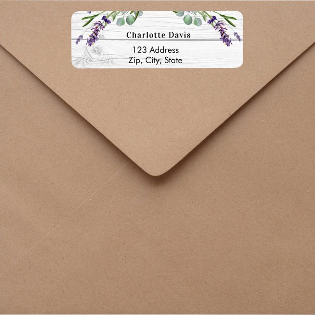 Lavender greenery white wood return address label (Creator Uploaded)