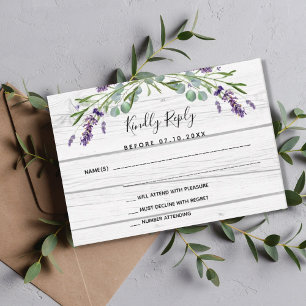 Lavender greenery white wood wedding response RSVP