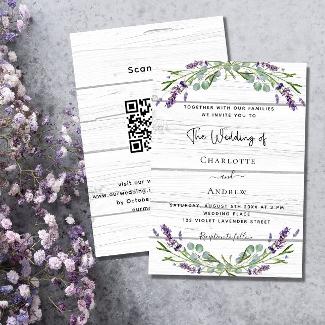 Lavender greenery wood QR code luxury wedding Invitation (Creator Uploaded)