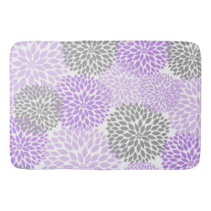 Lavender Grey Dahlias Floral flowers blossoms Bath Mat