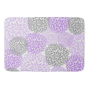 Lavender Grey Dahlias Floral flowers blossoms Bathroom Mat