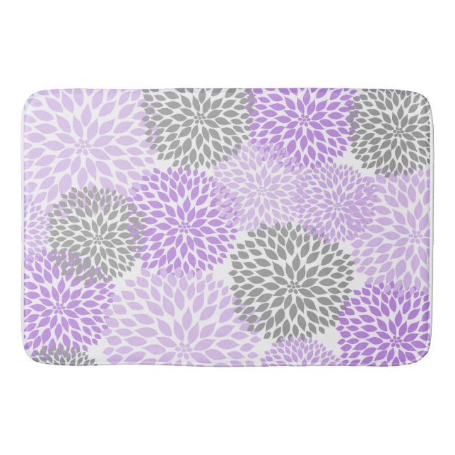 Lavender Grey Dahlias Floral flowers blossoms Bathroom Mat (Front)