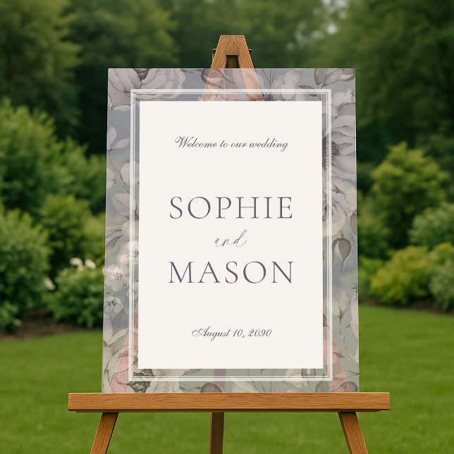Lavender Grey Floral Acrylic Wedding Welcome Sign (Creator Uploaded)