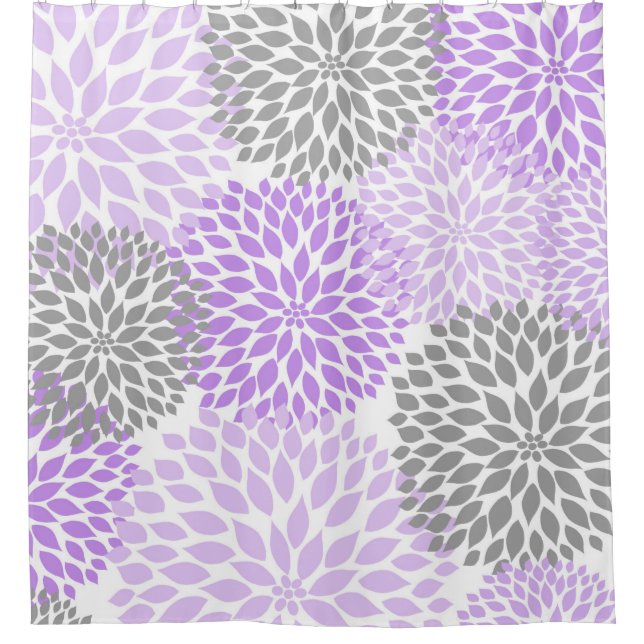 Lavender Grey Floral blossoms Shower Curtain (Front)