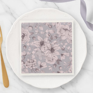 Lavender Grey Floral Watercolor Napkins