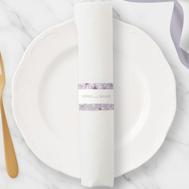 Lavender Grey Floral Wedding Napkin Bands (Creator Uploaded)