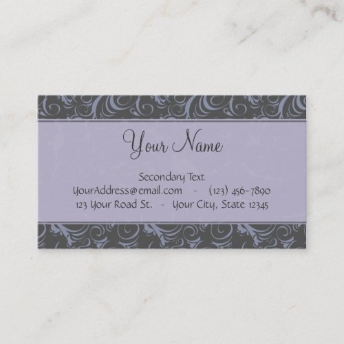 Lavender Grey Floral Wisps &amp; Stripes with Monogram Business Cards