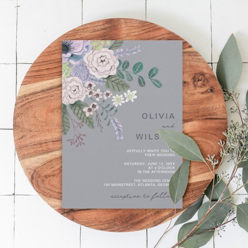 Lavender grey modern floral Wedding Invitation