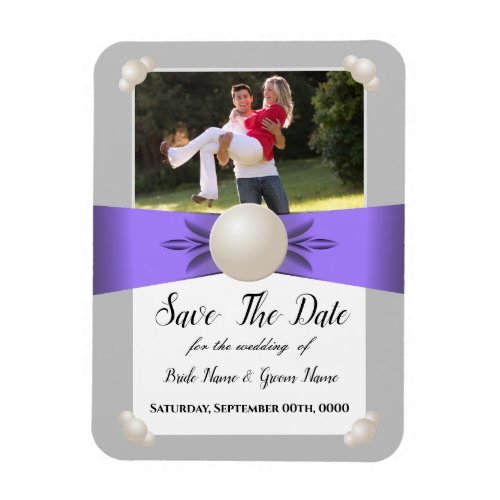 Lavender  Grey Pearl Ribbon Photo Save The Date Magnet