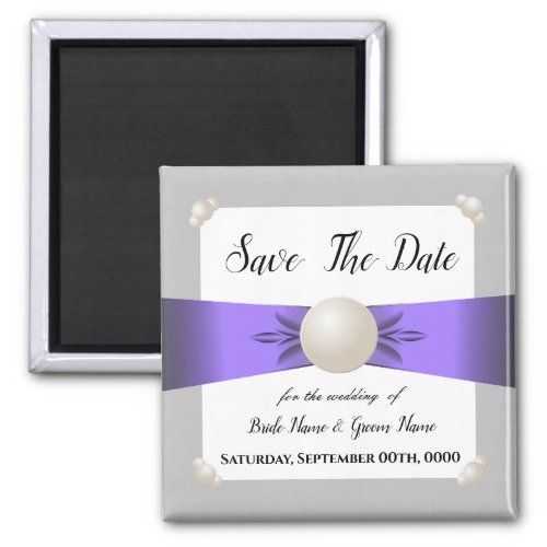 Lavender  Grey Pearl Ribbon Photo Save the Date Magnet