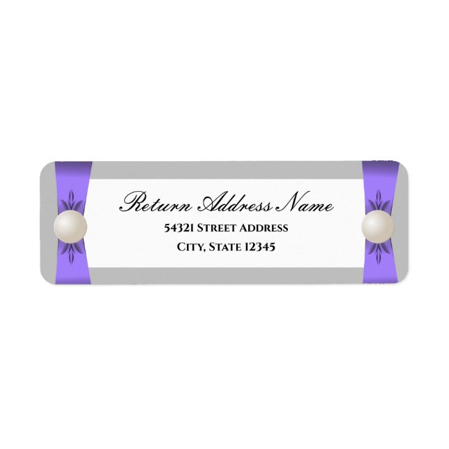 Lavender & Grey Pearl Ribbon Wedding Label (Front)