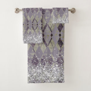Lavender Grunge Harlequin Glitter  Bath Towel Set