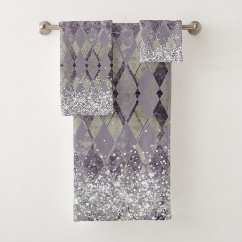 Lavender Grunge Harlequin Glitter  Bath Towel Set