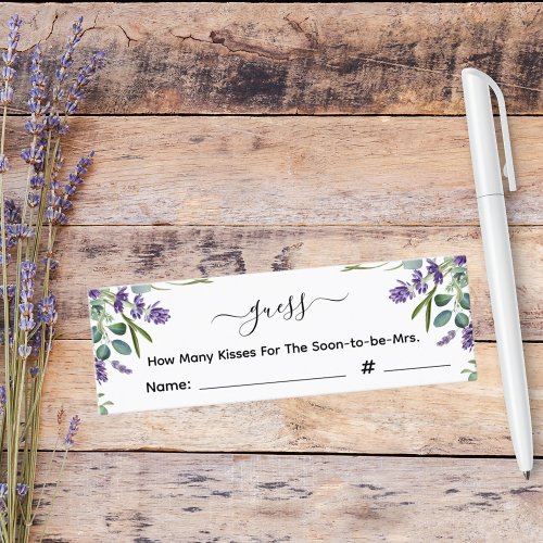 Lavender guess how many kisses bridal shower game mini business card