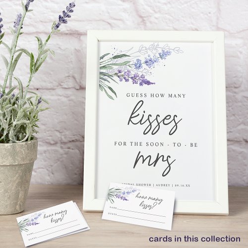 Lavender Guess How Many Kisses Bridal Shower Sign