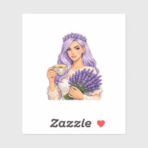 Lavender Hair Queen Cozy Tea & Flower Bouquet Stic