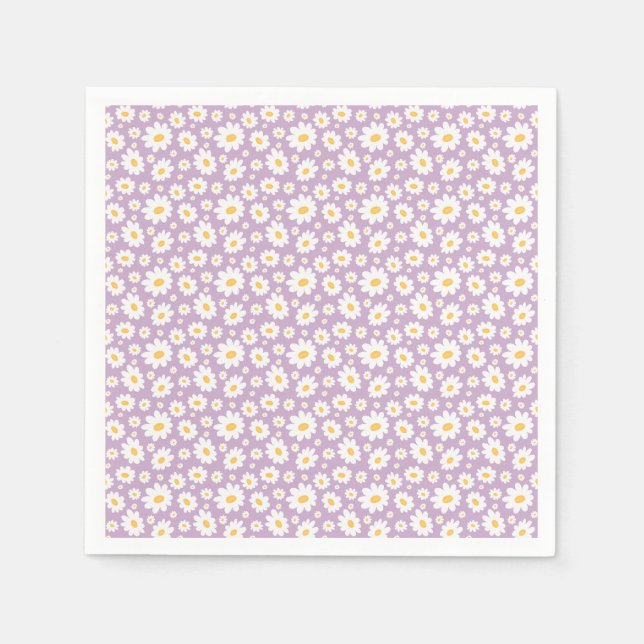 Lavender Hand Drawn Daisy Pattern Napkins (Front)