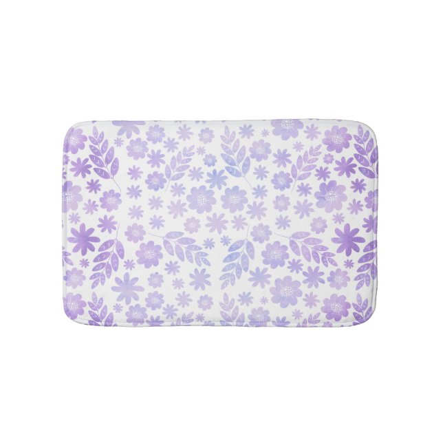 Lavender Hand Drawn Floral Pattern Bathroom Mat (Front)