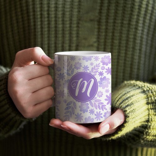 Lavender Hand Drawn Floral Pattern  Monogram Coffee Mug