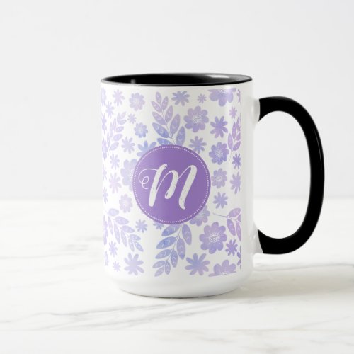 Lavender Hand Drawn Floral Pattern  Monogram Mug