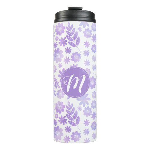 Lavender Hand Drawn Floral Pattern  Monogram Thermal Tumbler