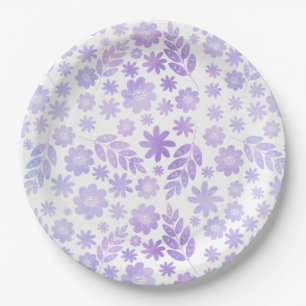 Lavender Hand Drawn Floral Pattern Paper Plates