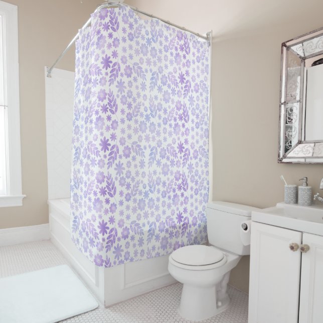 Lavender Hand Drawn Floral Pattern Shower Curtain (In Situ)