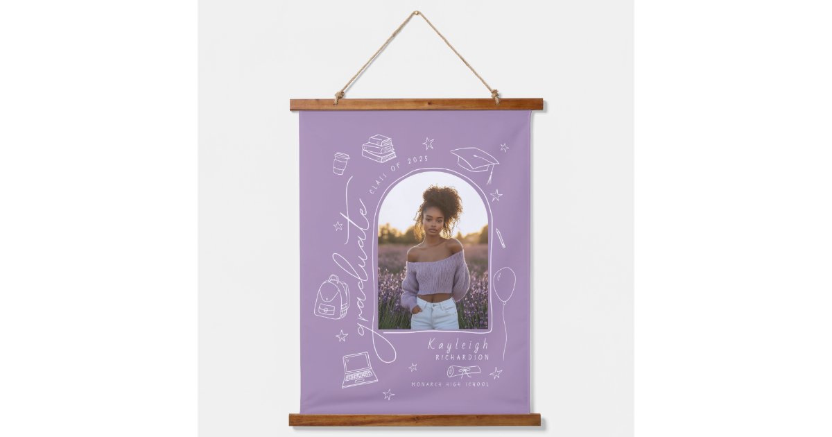 Graduation Frame Lavender Lavender Hand Drawn Photo Graduation Hanging Tapestry | Zazzle