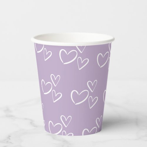 Lavender Handdrawn Hearts Baby Shower Paper Cups