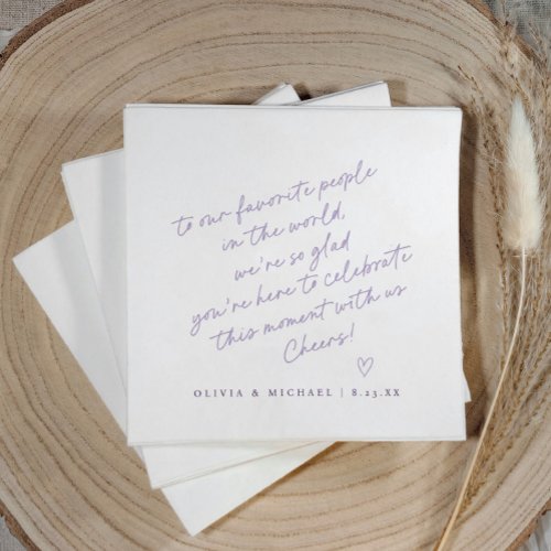 Lavender Handwritten Love Note Style Wedding Napkins